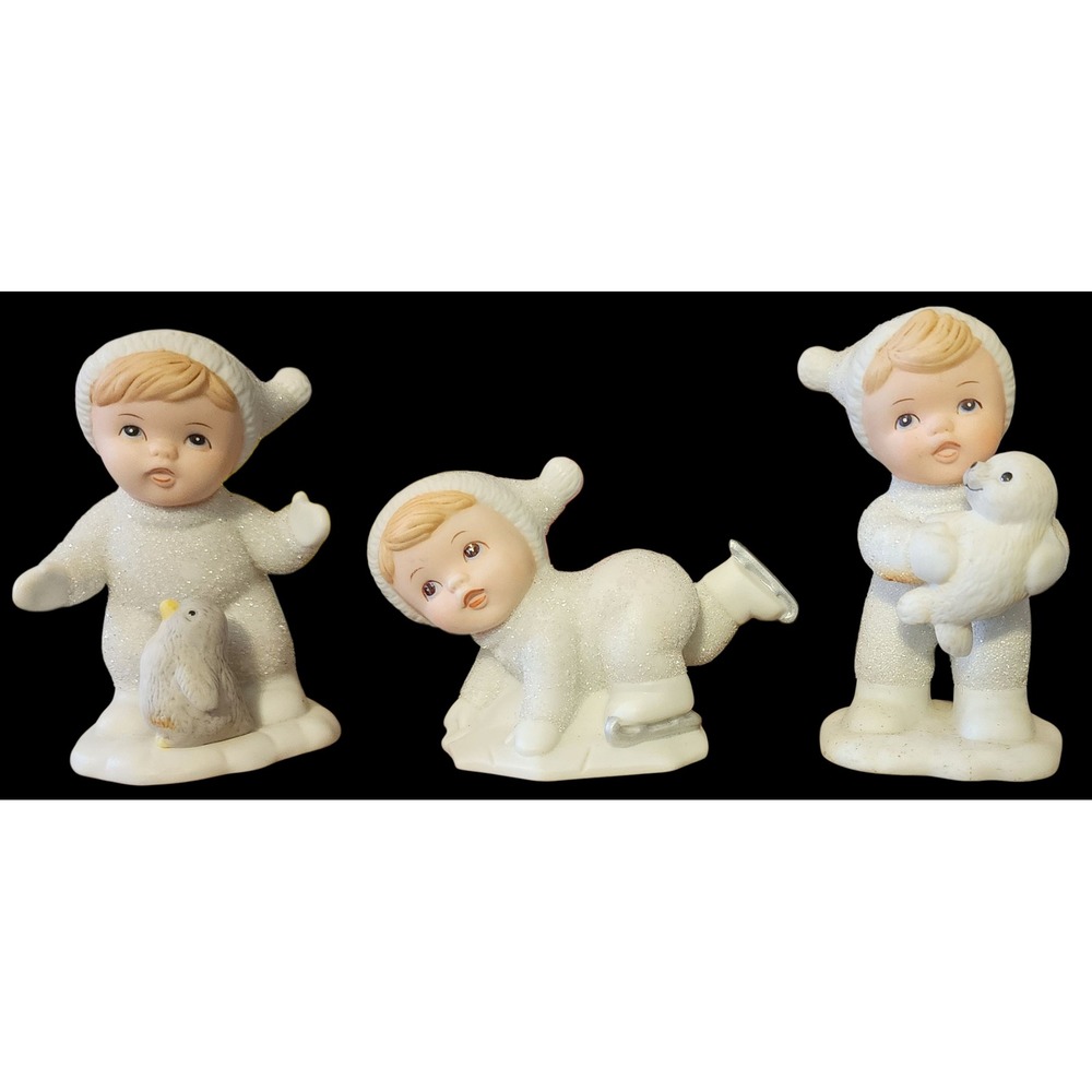 VTG Homco Porcelain Winter Children Figurines Set Of 3 Sparkling Boy